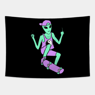 Alien Skateboarding Tapestry