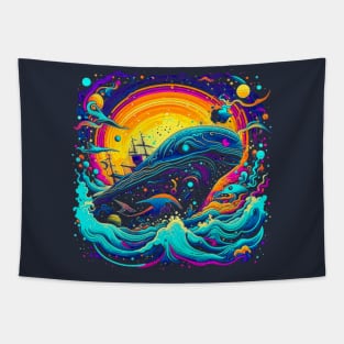 Dolphin Ship Fantasy Illustration Tapestry