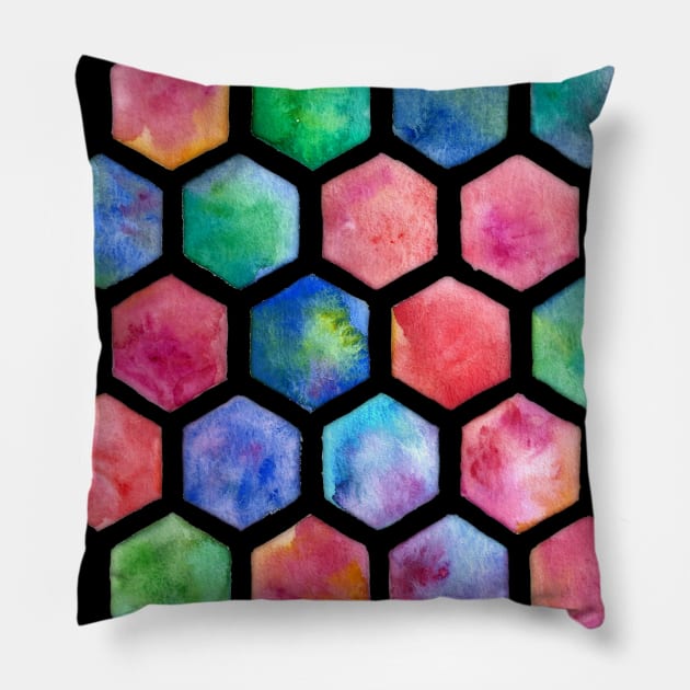 Hand Painted Watercolor Honeycomb Pattern Pillow by micklyn