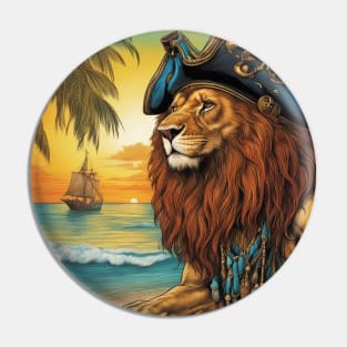 Lion with a Pirate hat  on a Tropical Beach Pin