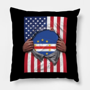 Cape Verde Flag American Flag Ripped - Gift for Cape Verdean From Cape Verde Pillow