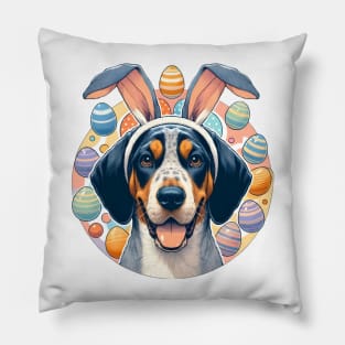 Bluetick Coonhound Celebrates Easter with Bunny Ears Pillow