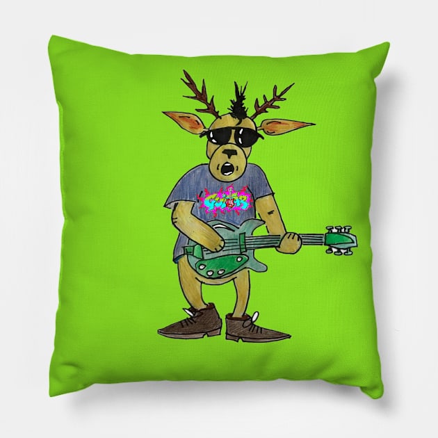 Reindeer Christmas Guitar Rocker by LowEndGraphics Pillow by LowEndGraphics