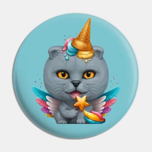 British Shorthair Cat Ice Cream Unicorn Pin