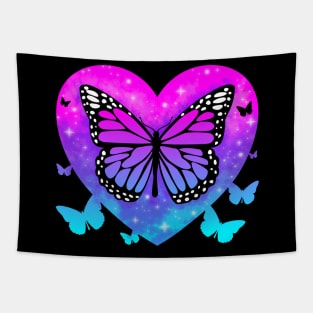 Butterfly Heart Sky Stars Tapestry