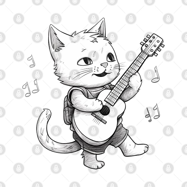 Cat playing guitar by Onceer