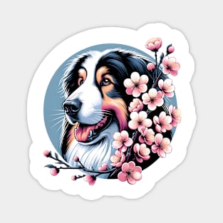 Polish Lowland Sheepdog's Joyful Spring with Cherry Blossoms Magnet