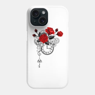 Design with Red Roses and Clock Phone Case