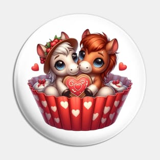 Valentine Horse Couple In A Cupcake Pin