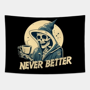 Skeleton Coffee Halloween Tapestry