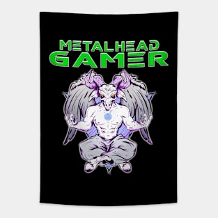 Metalhead Gamer Baphomet Meditate Green Tapestry