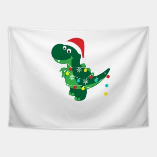 Cute Tyrannosaurus Tree Rex Funny Dino Santa Hat Christmas Dinosaur Tapestry