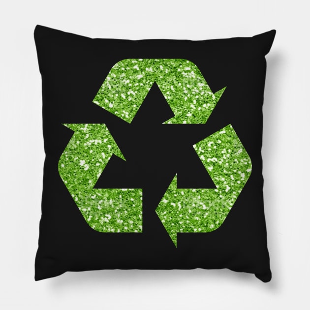 Green Faux Glitter Recycle Symbol Pillow by Felicity-K