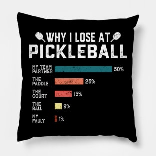 Why I Lose at Pickleball Humor Funny Pickleball Lovers Player Pillow