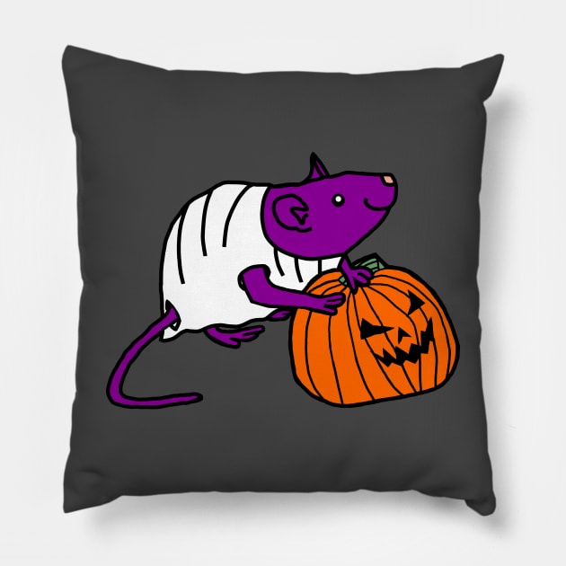 Cute Rat Getting Ready for Halloween Horror Pillow by ellenhenryart