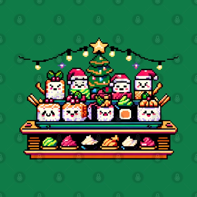 Retro Gaming Christmas Sushi - Vibrant Pixel Art for Holidays by Pixel Punkster