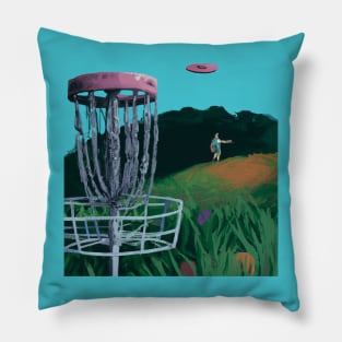 Disc Golf on a Hilly Field Pillow