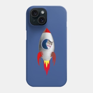 Funny Rocket Kitty (Grey White Tabby) Phone Case