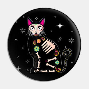 Day Of He Dead Cat  Dia De Los Muertos Cat Sugar Skull Pin