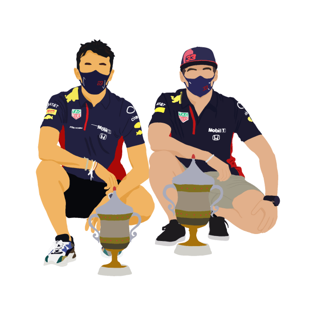 Alex Albon and Max Verstappen with their trophies from the 2020 Bahrain Grand Prix by royaldutchness