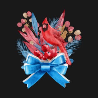 Red Cardinal in Blue Ribbon T-Shirt