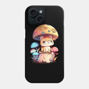 Whimsical Mushroom Cat: Playful Cartoon Art Design Phone Case