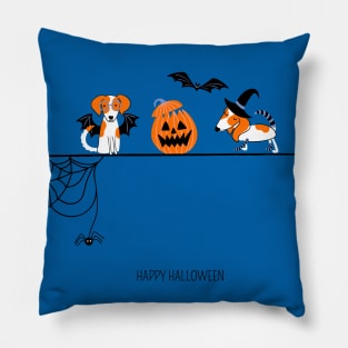 Happy Halloween print with dogs and pumpkin Pillow