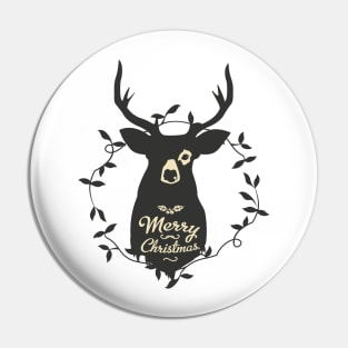 Merry Christmas Reindeer Wreath Pin