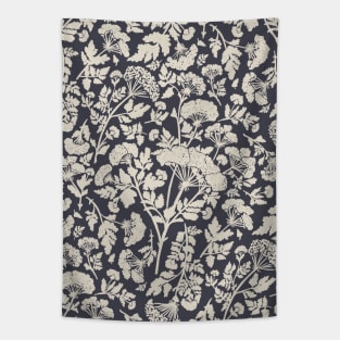 Cream Hemlock Print on Charcoal Grey -  Floral Repeat Pattern Tapestry
