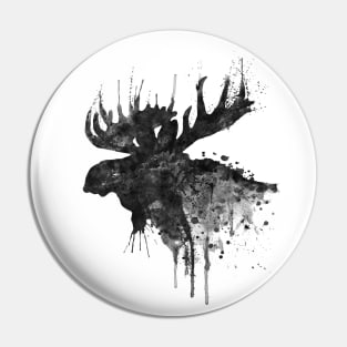 Black and White Moose Head Watercolor Silhouette Pin