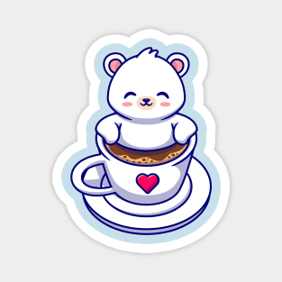 Cute Baby Polar Bear In Coffee Cup Cartoon Magnet