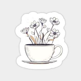 aesthetci Flowers Blooming Fom A cup Of Coffee Magnet