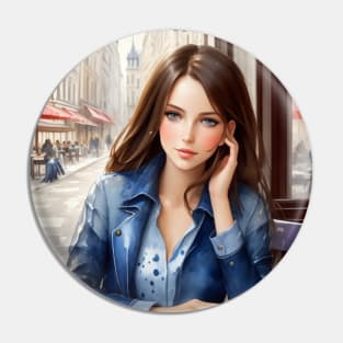 beauitful woman on parisian cafe Pin