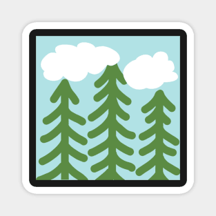 Can’t see the wood for the trees - three lonely pine trees and fluffy white clouds Magnet