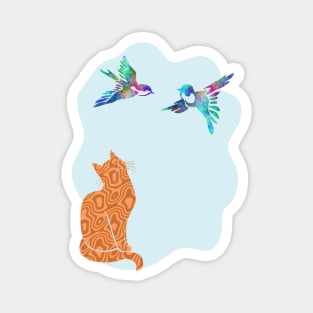 Camouflage Orange Cat Watching Birds Silhouette Art Magnet