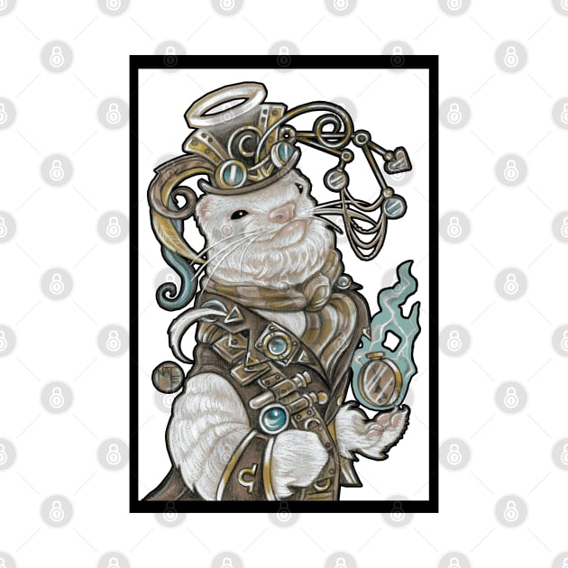 Steampunk Angel Ferret - White Outline by Nat Ewert Art