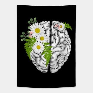 Brain human anatomy, floral, apricot blond roses, mental Tapestry