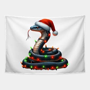 Snake Wrapped In Christmas Lights Tapestry