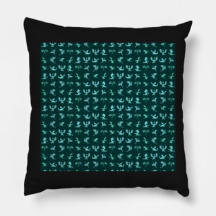 Watercolor Blue and Green Fantasy Dragon Pattern Pillow