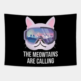 The Meowtains Are Calling Funny Snowboard Gift Tapestry