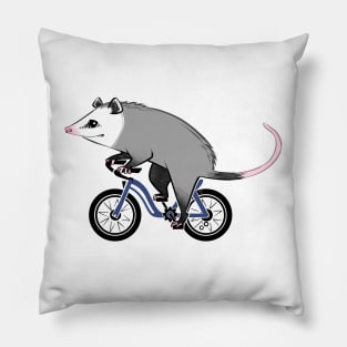 Happy Opossum Riding a Bicycle Pillow