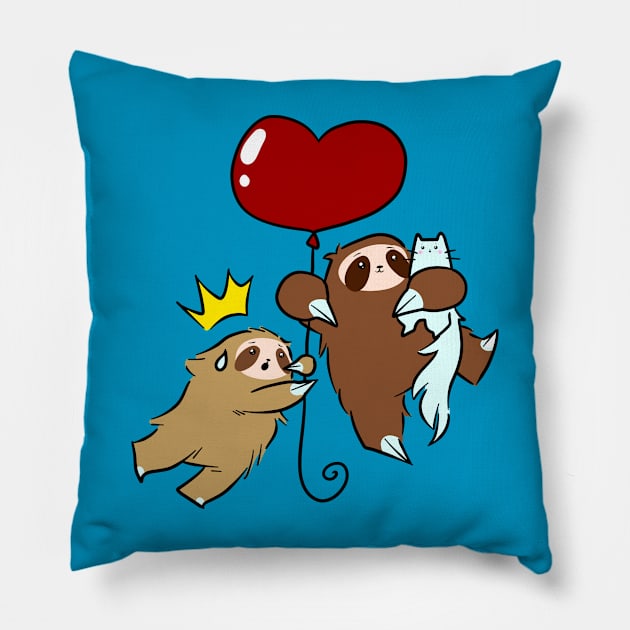 Heart Balloon Sloths and Cat Pillow by saradaboru