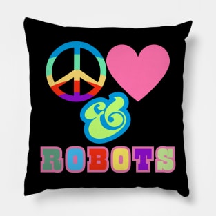 Peace, Love & Robots  - Retro Memphis Pop Art Style. Pillow