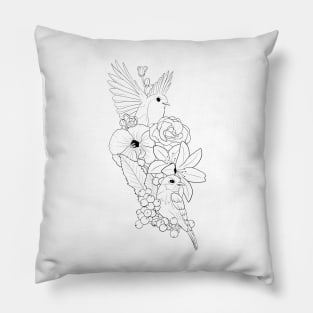 Bird Flower Tattoo Design Pillow