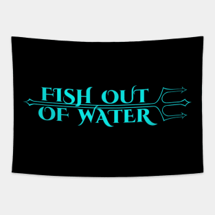 Fish out of water turquoise with trident funny fisherman saying Tapestry