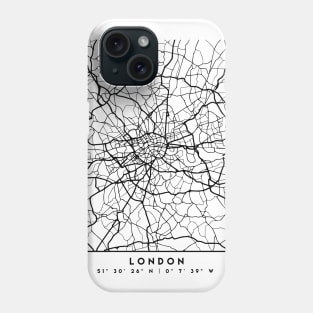 LONDON ENGLAND BLACK CITY STREET MAP ART Phone Case