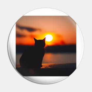 Black Cat Watching Sunset Pin