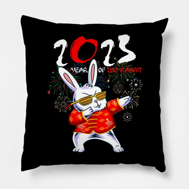 Dabbing Bunny Chinese New Year 2023 Year Of the Rabbit Pillow by Jhon Towel