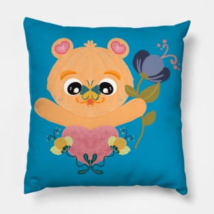 Cute baby bear loves flower Pillow