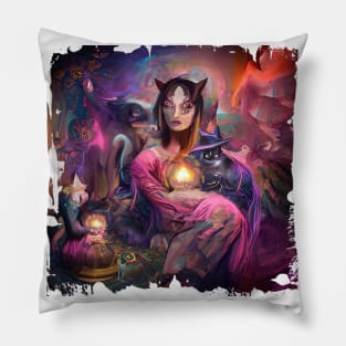 Psychedelic woman with a cat♥ Pillow